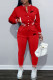 Red Fashion Casual Embroidery Patchwork O Neck Long Sleeve Two Pieces