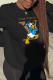 Black Fashion Street Print Patchwork Letter O Neck Tops