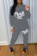 Grey Casual Print O Neck Long Sleeve Two Pieces