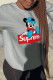 Grey Casual Street Print Patchwork Letter O Neck Tops