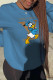 Blue Fashion Street Print Patchwork Letter O Neck Tops