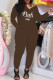 Coffee Fashion Casual Letter Print Basic V Neck Regular Jumpsuits