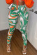 Green Casual Print Patchwork Skinny High Waist Pencil Full Print Bottoms
