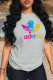 Grey Street Sportswear Print Patchwork Letter O Neck T-Shirts