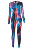 Colour Sexy Print Patchwork O Neck Skinny Jumpsuits