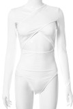 Pink Sexy Solid Hollowed Out Patchwork V Neck Skinny Bodysuits