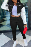 Red Fashion Casual Letter Print Patchwork Long Sleeve Two Pieces