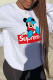 White Casual Street Print Patchwork Letter O Neck Tops