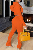 Orange Fashion Casual Solid Bandage Fold Hooded Collar Long Sleeve Two Pieces