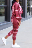 Multicolor Fashion Casual Print Tie Dye Basic V Neck Long Sleeve Two Pieces