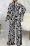 Black Casual Print Patchwork With Belt Straight Jumpsuits