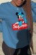 Blue Casual Street Print Patchwork Letter O Neck Tops