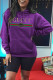 Purple Fashion Casual Print Letter Hooded Collar Tops