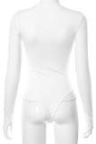 Pink Sexy Solid Hollowed Out Patchwork V Neck Skinny Bodysuits