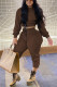 Coffee Fashion Casual Solid Basic Hooded Collar Long Sleeve Regular Sleeve Short Two Pieces