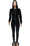 Pink Casual Solid Patchwork Zipper Hooded Collar Long Sleeve Two Pieces