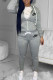 Grey Fashion Casual Letter Embroidered Hooded Collar Long Sleeve Two Pieces