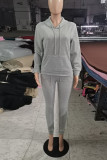 Grey Fashion Casual Solid Basic Hooded Collar Long Sleeve Two Pieces