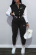 Black Fashion Sportswear Embroidery Patchwork O Neck Long Sleeve Two Pieces
