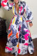 Multicolor Fashion Casual Print Basic V Neck Long Sleeve Dresses