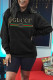Black Fashion Casual Print Letter Hooded Collar Tops