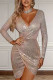 Khaki Sexy Solid Patchwork Sequins V Neck Irregular Dress Dresses