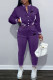 Purple Fashion Casual Embroidery Patchwork O Neck Long Sleeve Two Pieces