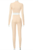 White Fashion Casual Solid Basic Turtleneck Long Sleeve Two Pieces