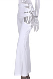 White Fashion Sexy Solid Bandage Hollowed Out Regular High Waist Trousers