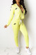 Yellow Fashion Sportswear Print Patchwork Hooded Collar Long Sleeve Two Pieces