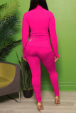 Pink Fashion Casual Solid Patchwork Zipper Collar Long Sleeve Two Pieces