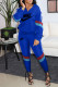Royal Blue Fashion Sportswear Print Patchwork Turndown Collar Long Sleeve Two Pieces