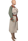 Khaki Casual Elegant Solid Make Old With Belt Turndown Collar Outerwear
