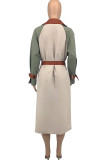 Khaki Casual Elegant Solid Make Old With Belt Turndown Collar Outerwear