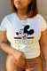 White Casual Street Print Patchwork Letter O Neck T-Shirts