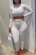 White Fashion Casual Solid Basic Turtleneck Long Sleeve Two Pieces