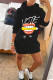 Black Casual Print Patchwork Hooded Collar Long Sleeve Dresses