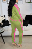 Ink Green Casual Sportswear Solid Hollowed Out Patchwork Zipper Zipper Collar Long Sleeve Two Pieces