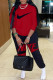 Red Fashion Casual Print Patchwork O Neck Long Sleeve Two Pieces