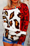 Red Fashion Casual Print Leopard Split Joint Tops