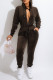 Dark Brown Casual Solid Patchwork Zipper Hooded Collar Long Sleeve Two Pieces