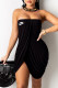 Black Fashion Sportswear Print Patchwork Strapless Irregular Dress Dresses