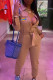 Khaki Fashion Casual Print With Belt Turndown Collar Jumpsuits