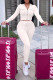 White Casual Solid Patchwork Pocket Zipper Hooded Collar Long Sleeve Two Pieces