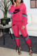 Rose Red Fashion Sportswear Print Patchwork Turndown Collar Long Sleeve Two Pieces