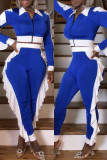 Red Fashion Casual Patchwork Zipper Turndown Collar Long Sleeve Two Pieces