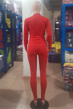 Red Fashion Casual Solid Basic Zipper Collar Long Sleeve Two Pieces
