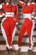 Red Fashion Casual Patchwork Zipper Turndown Collar Long Sleeve Two Pieces