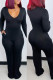 Black Fashion Casual Solid Basic V Neck Regular Jumpsuits