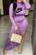 Purple Fashion Sportswear Print Slit O Neck Irregular Dresses
